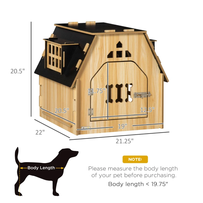 PawHut Cottage Design Small Dog House Indoor with Roomy Interior, Cute Wooden Pet Homee with Windows, Lockable Door with Bone Shape, for Small Sized Dog, Oak