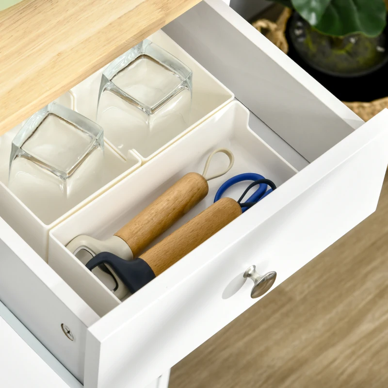 HOMCOM Modern Sideboard with Rubberwood Top, Buffet Cabinet with Storage Cabinets, Drawers and Adjustable Shelves, White