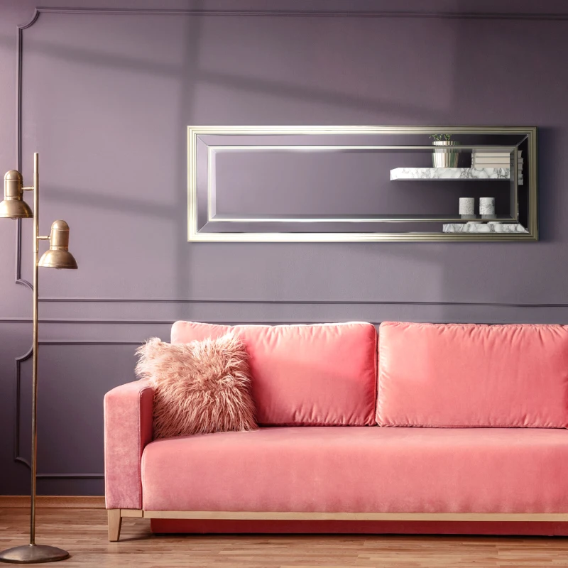 HOMCOM 59" x 20" Modern Full Length Mirror, Wall Mirror for Living Room, Bedroom, Hanging and Leaning Floor Mirror, Vertical or Horizontal, Silver/Gray