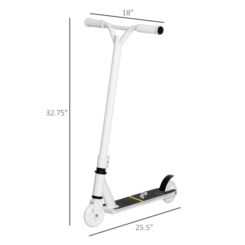 Aosom Stunt Scooter, Pro Scooter, Entry Level Freestyle Scooter w/ Lightweight Alloy Deck for 14 Years and Up Teens, Adults, White