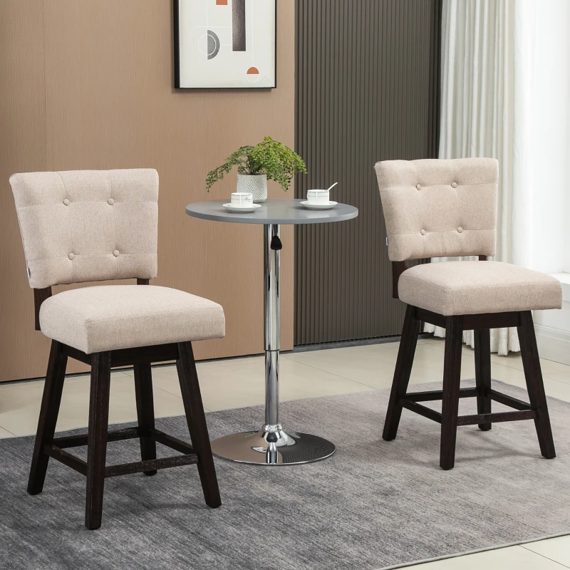 HOMCOM Set of 2 Tufted Bar Stool Chairs, Beige
