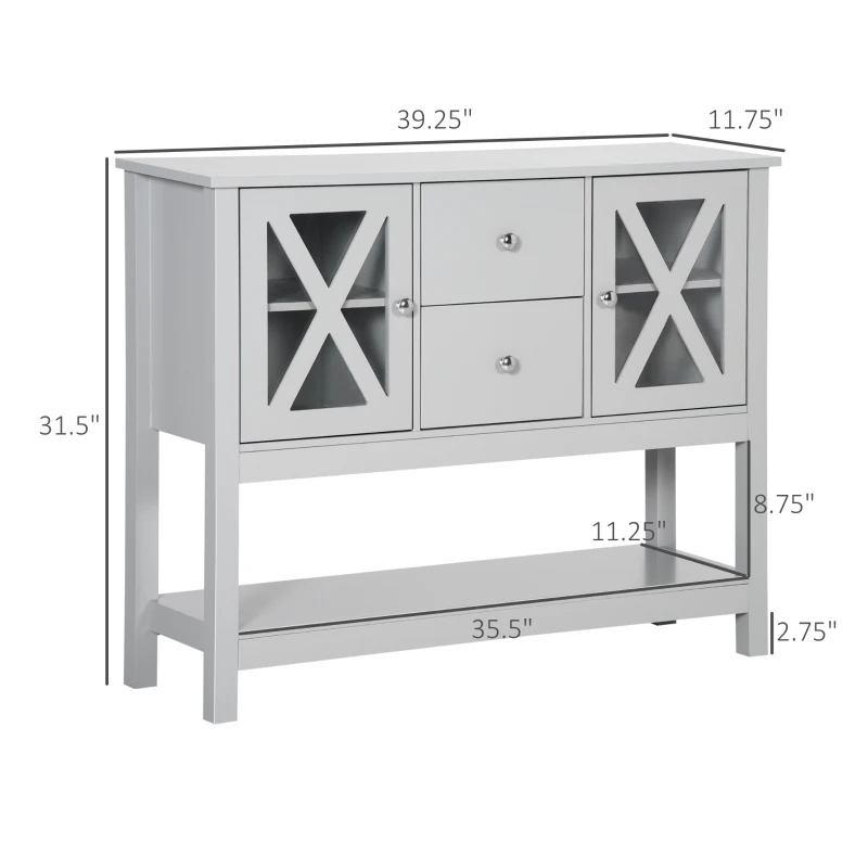 HOMCOM Sideboard Buffet Cabinet, Coffee Bar Cabinet with Storage Drawers and Glass Door for Kitchen, Living Room, Entryway, Gray