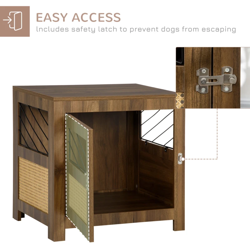 PawHut Dog Crate Furniture with Cushion, Wooden Dog Kennel End Table with Lockable Door, for Miniature Dogs, Indoor, Walnut