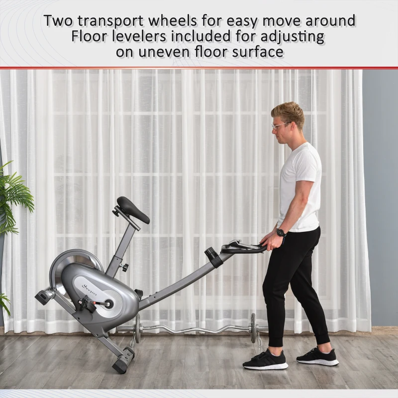 Soozier Exercise Bike with 10-Level Adjustable Magnetic Resistance, Indoor Cycling Bike Home Cardio Workout Trainer, 16lbs Flywheel, LCD Display, and Adjustable Seat, Grey