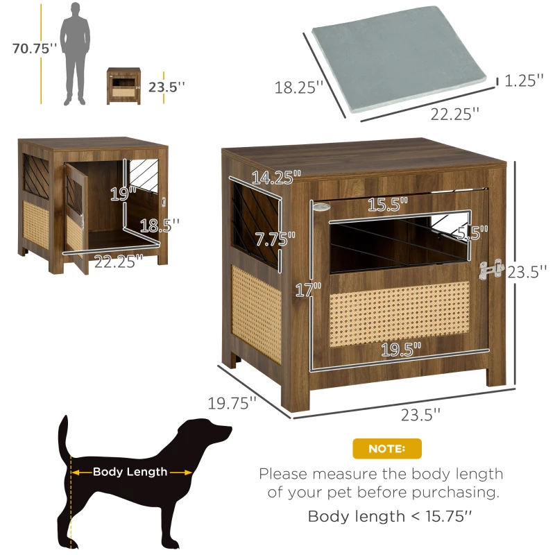 PawHut Dog Crate Furniture with Cushion, Wooden Dog Kennel End Table with Lockable Door, for Miniature Dogs, Indoor, Walnut