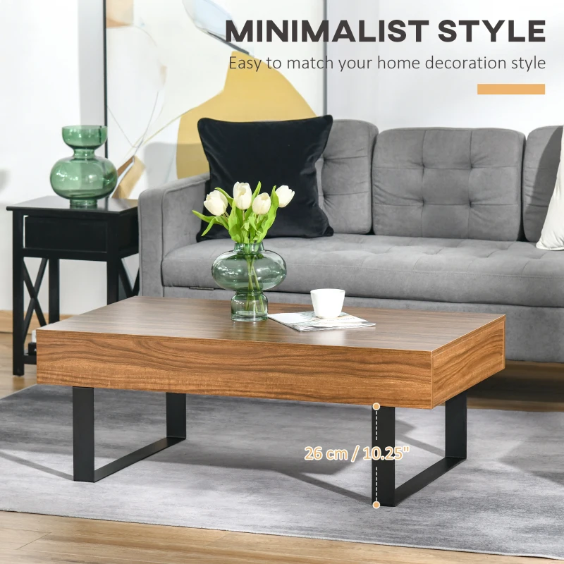 HOMCOM Mid-century Modern Coffee Table with Storage Drawer, Metal Sled Designed Legs and Wood Grain Surface for Living Room, Walnut