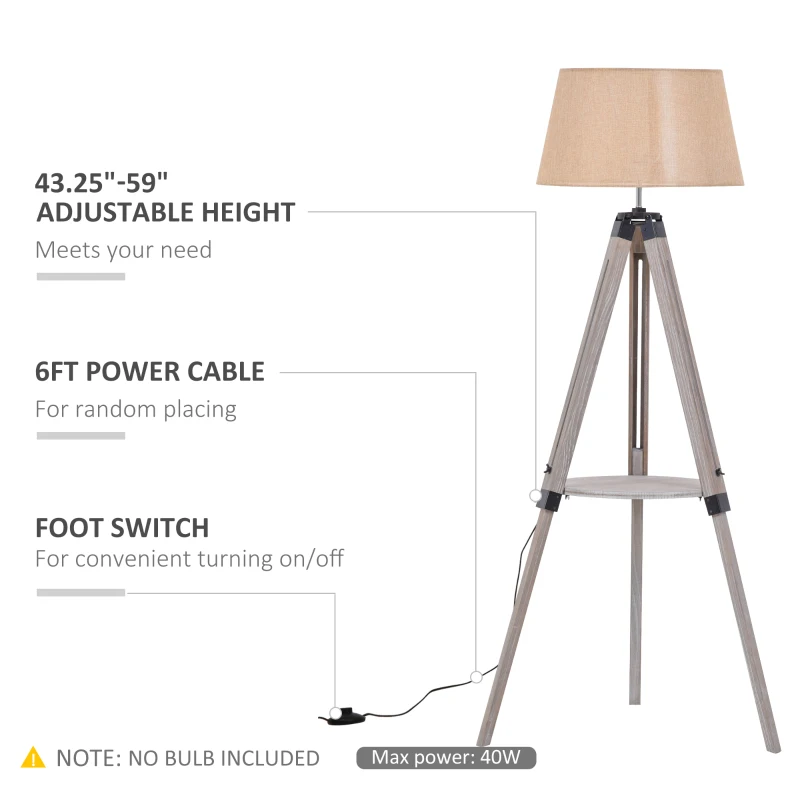 HOMCOM Multifunctional Floor Lamp with Shelf Height Adjustable Standing Lamp, Wood, and Beige