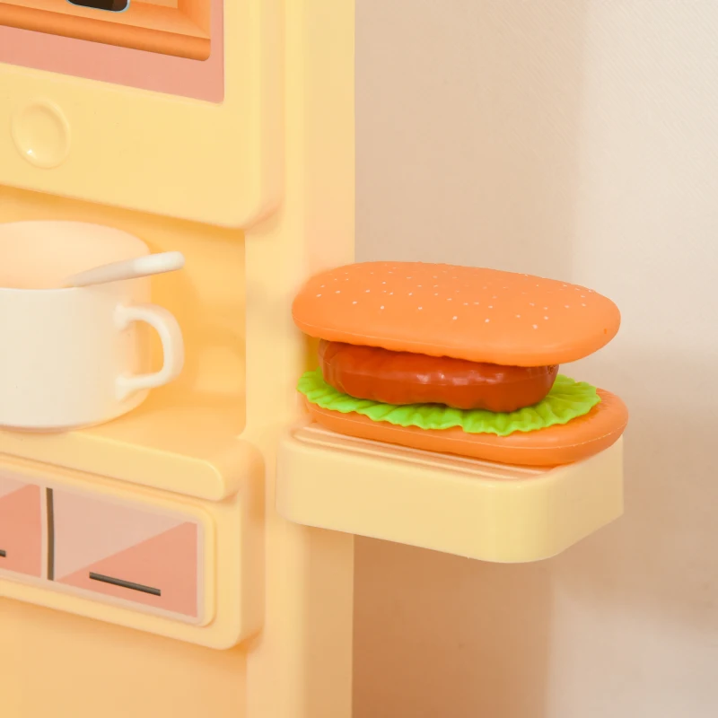 Qaba Kids Kitchen Play Set Role Play Cooking Toy, Educational Pretend Playset Game, w/ Water Circulation Spray Music Sound Light, 360° Rotation Faucet for 3-6 Years Old Beige, Pink