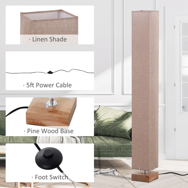 HOMCOM Modern Free Standing Rectangle Floor Lamp, 47 Inches Tall with Linen Shade for Living Room and Bedroom, Beige