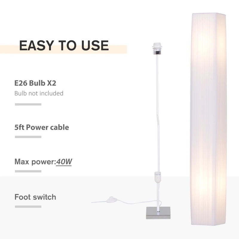 HOMCOM 48" Modern Free Standing Rectangle Floor Lamp with Linen Shade - White