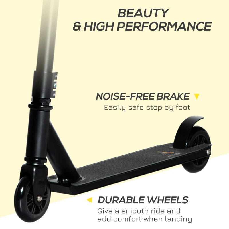 Aosom Stunt Scooter, Pro Scooter, Entry Level Freestyle Scooter w/ Lightweight Alloy Deck for 14 Years and Up Teens, Adults, Black