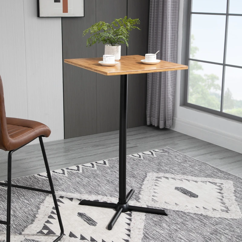 HOMCOM 23.5" Industrial Modern Pub Bar Table, 40.5 Inch Height Adjustable Cocktail table Square Dining Table for Kitchen or Dining Room, Natural Wood