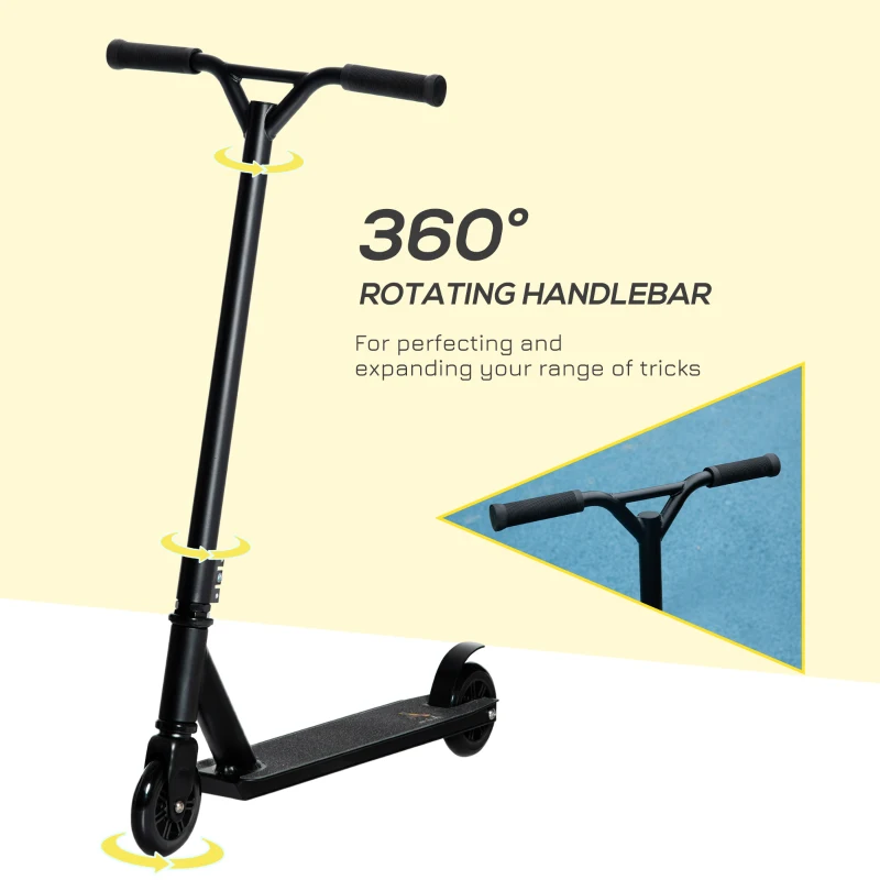 Aosom Stunt Scooter, Pro Scooter, Entry Level Freestyle Scooter w/ Lightweight Alloy Deck for 14 Years and Up Teens, Adults, Black