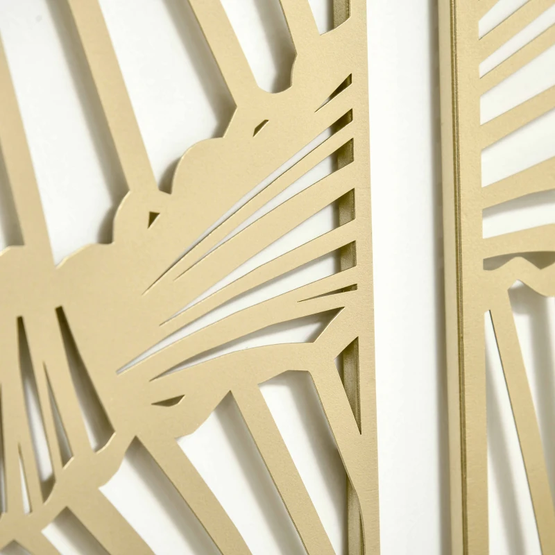 HOMCOM Metal Wall Art Abstract Line Ginkgo Leaves Set of 3 Hanging Wall Sculpture Home Decor for Living Room Bedroom Kitchen 12"x36"x3, Gold