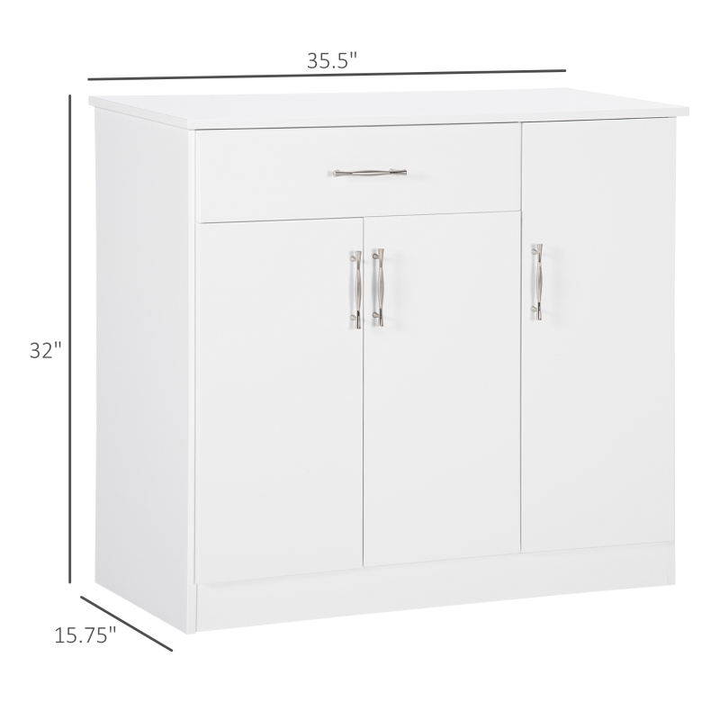 HOMCOM Modern Kitchen Sideboard, Buffet Table with Drawer, Double Door Cabinet and Adjustable Shelves, White