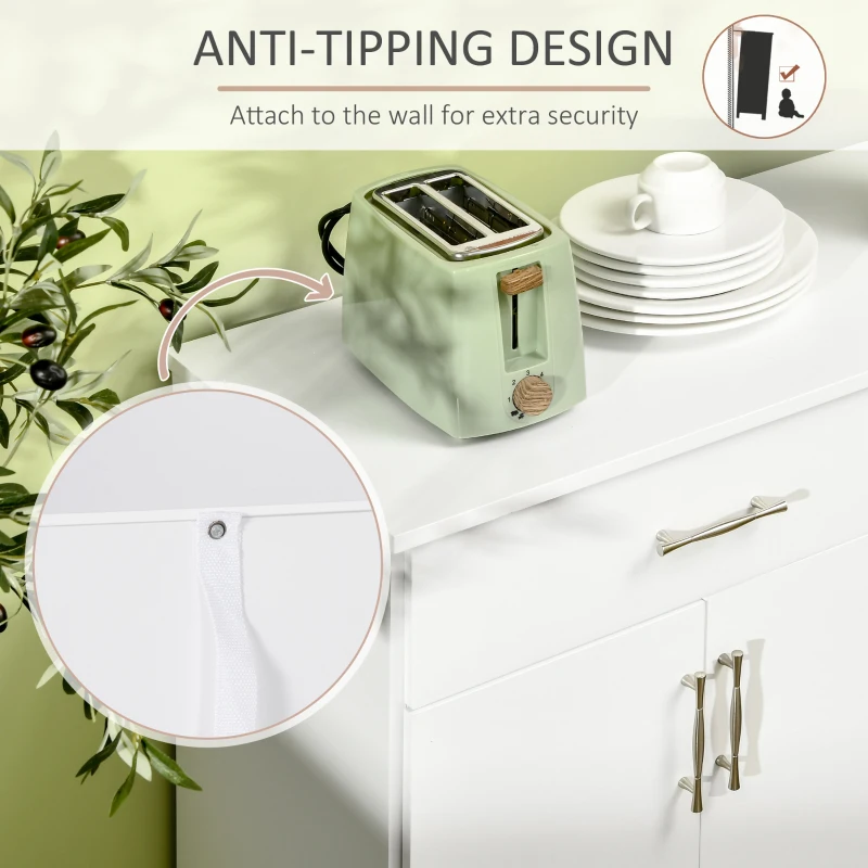 HOMCOM Modern Kitchen Sideboard, Buffet Table with Drawer, Double Door Cabinet and Adjustable Shelves, White