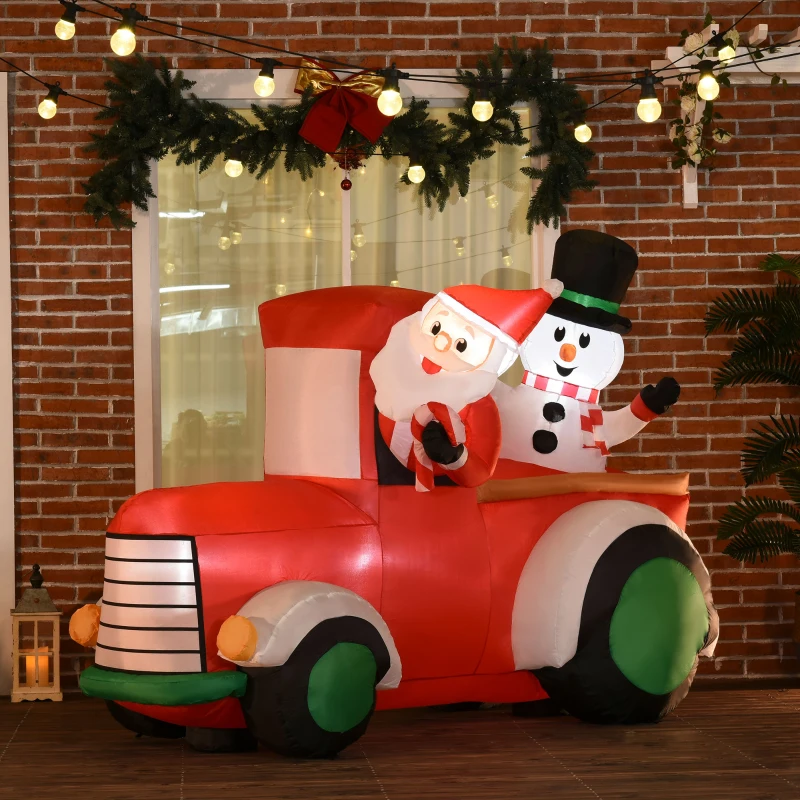 Outsunny 5ft Christmas Inflatables Outdoor Decorations Santa Claus Driving a Car with Snowman, Blow-Up LED Yard Christmas Decor for Party, Garden, Lawn, Holiday