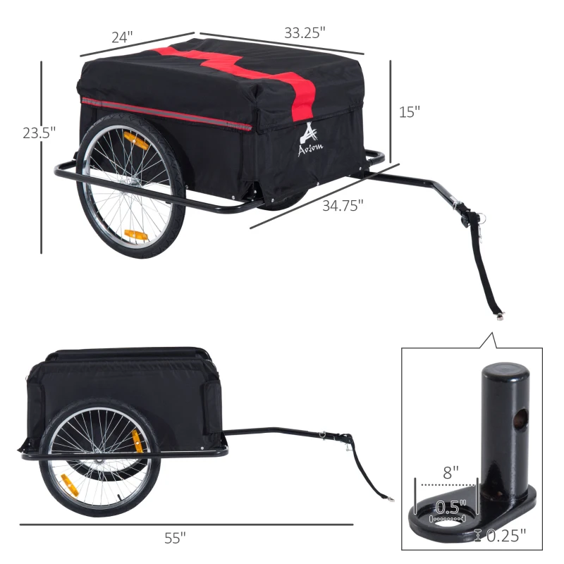 Aosom Bicycle Cargo Trailer, Two-Wheel Bike Luggage Wagon Trailer with Removable Cover, Wheel 20", Red