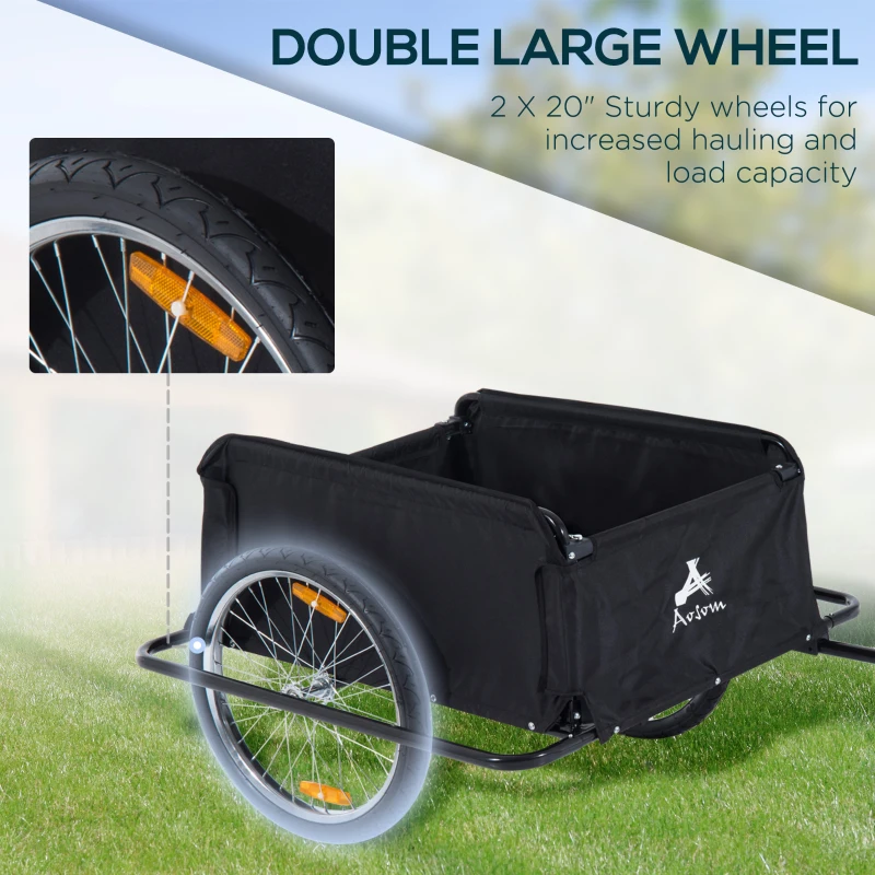 Aosom Bicycle Cargo Trailer, Two-Wheel Bike Luggage Wagon Trailer with Removable Cover, Wheel 20", Red