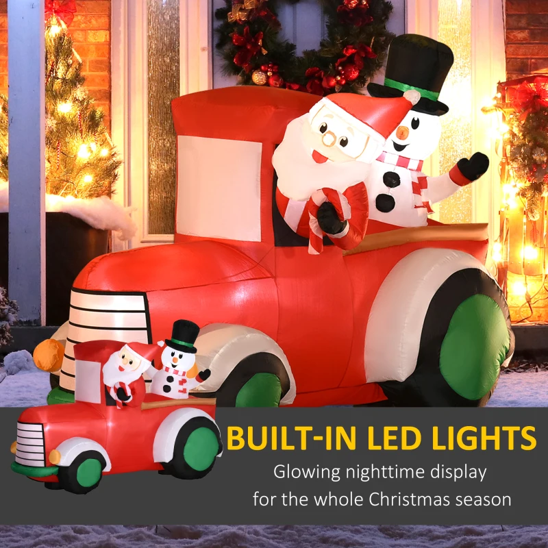 Outsunny 5ft Christmas Inflatables Outdoor Decorations Santa Claus Driving a Car with Snowman, Blow-Up LED Yard Christmas Decor for Party, Garden, Lawn, Holiday
