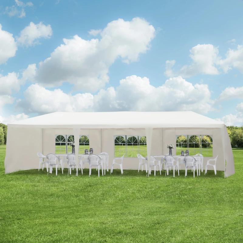 Outsunny 10'x30' Portable  Party Tent Outdoor Event Camping Gazebo Canopy with 5 Removable Sidewalls, White