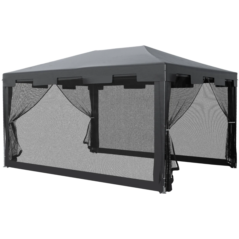 Outsunny 10x13ft Gazebo Party Tent Outdoor Canopy Garden Sun Shade w/Mesh Sidewalls, Dark Grey