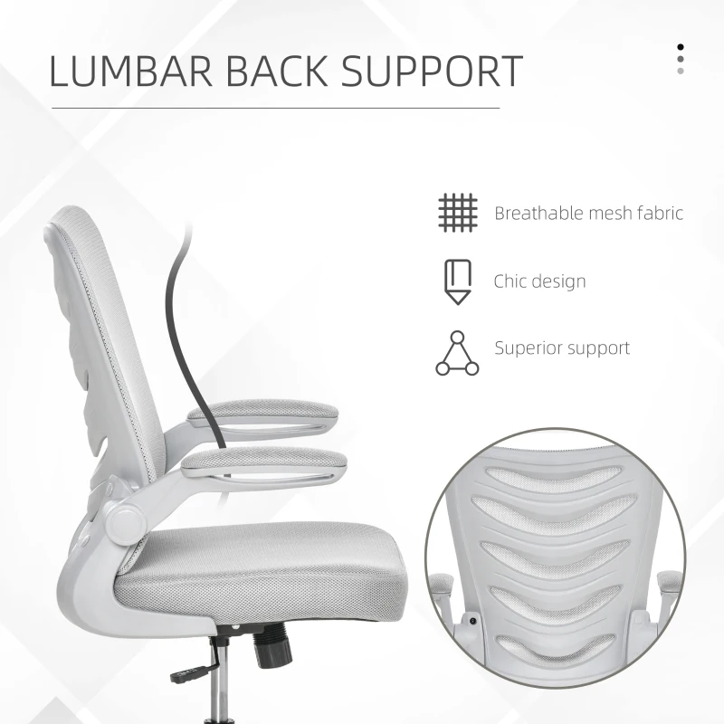 Vinsetto Mesh Office Chair Mid Back Task Desk Chair with Lumbar Back Support, Flip-Up Arm, Adjustable Height, Grey