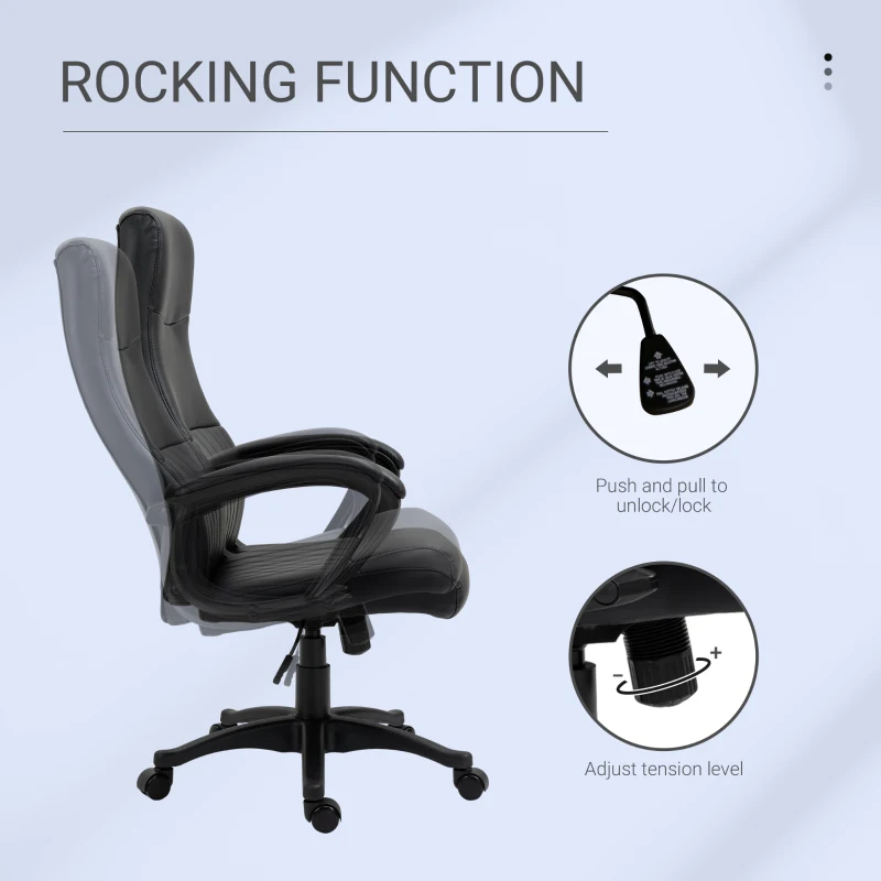 Vinsetto High Back Office Chair Swivel Executive PVC Leather Ergonomic Chair, Adjustable Height, Black