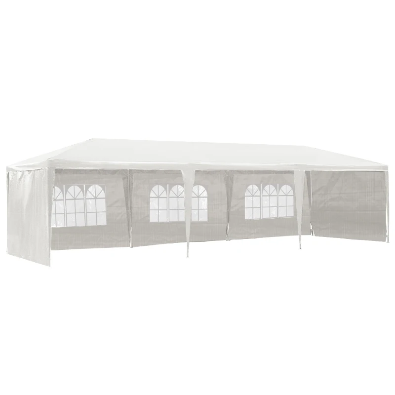 Outsunny 10'x30' Portable  Party Tent Outdoor Event Camping Gazebo Canopy with 5 Removable Sidewalls, White