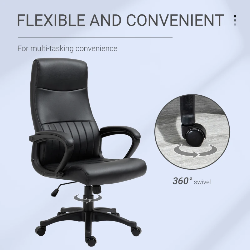 Vinsetto High Back Office Chair Swivel Executive PVC Leather Ergonomic Chair, Adjustable Height, Black