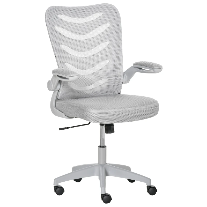 Vinsetto Mesh Office Chair Mid Back Task Desk Chair with Lumbar Back Support, Flip-Up Arm, Adjustable Height, Grey