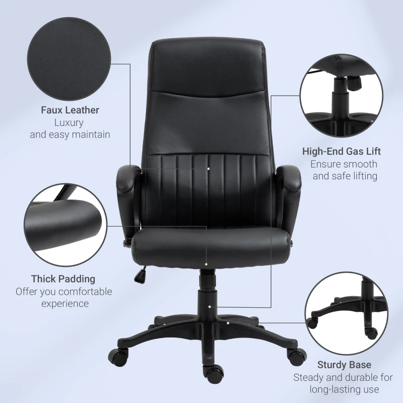 Vinsetto High Back Office Chair Swivel Executive PVC Leather Ergonomic Chair, Adjustable Height, Black
