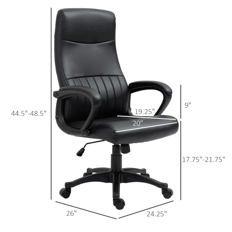 Vinsetto High Back Office Chair Swivel Executive PVC Leather Ergonomic Chair, Adjustable Height, Black