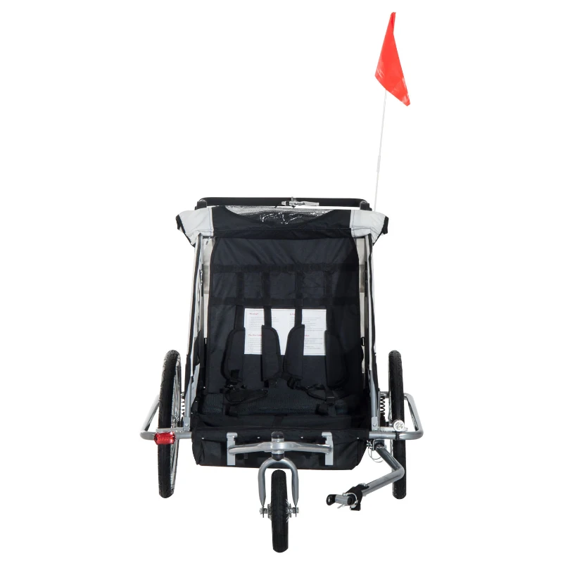 Aosom 2-in-1 Double Child Baby Bike Trailer and Stroller - Black & White