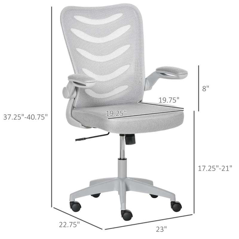Vinsetto Mesh Office Chair Mid Back Task Desk Chair with Lumbar Back Support, Flip-Up Arm, Adjustable Height, Grey