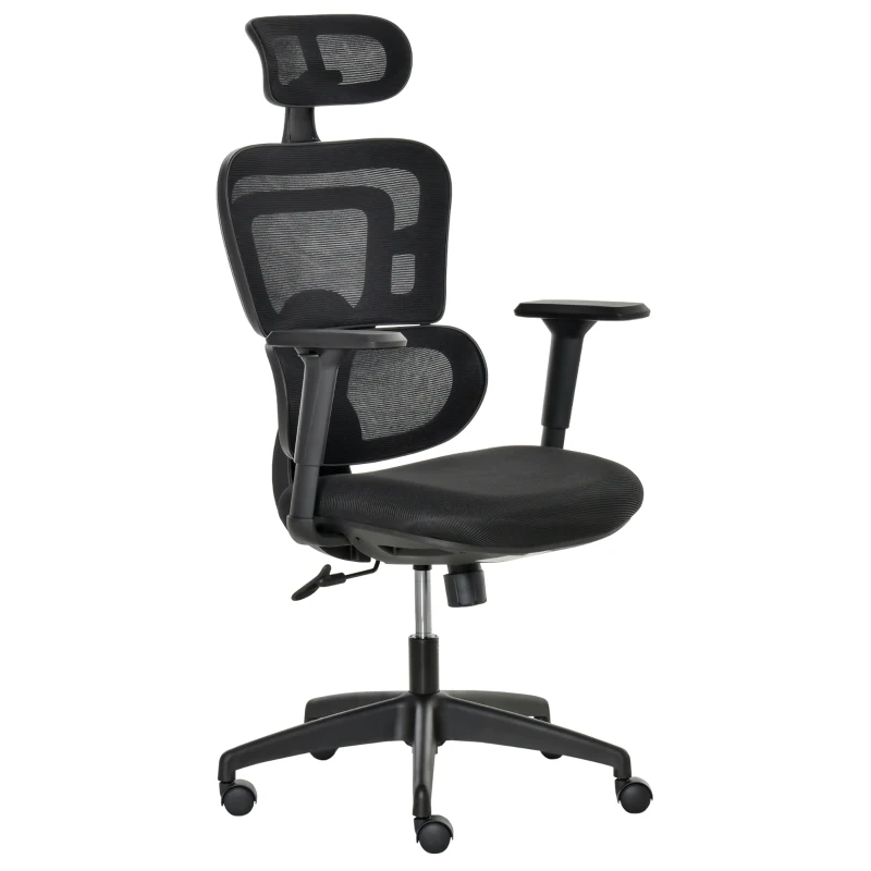 Vinsetto 300 lbs Mesh Office Chair, Ergonomic High Back Swivel Desk Chair with Adjustable Height, Armrest, Lumbar Support and Headrest, Black