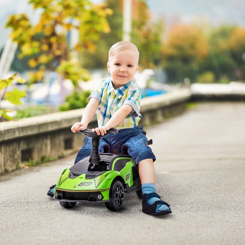 Aosom Ride on Push Car, Ride Racer, Foot-to-Floor Walking Sliding Car for Toddler with Under Seat Storage, Horn and Engine Sound, Steering Wheel, Aged 18-36 Months, Green