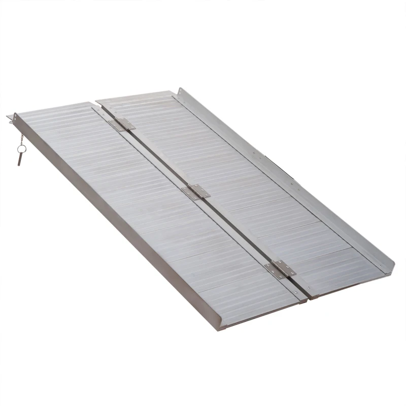 HOMCOM Textured Aluminum Portable Wheelchair Ramp for Home, Steps, Doorways, Foldable Handicap Ramp 4', Threshold Ramp with Durability for Strong Load-Bearing