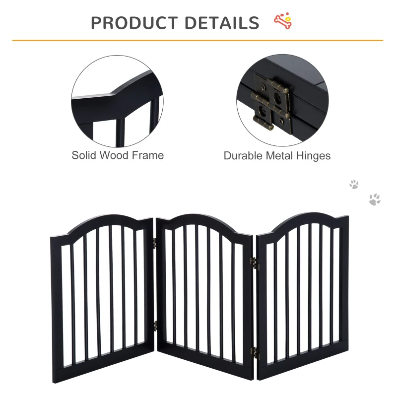 Pawhut Wooden Dog Gate Stepover Panel  Indoor Foldable Pet Fence Folding Safety Barrier (Black)