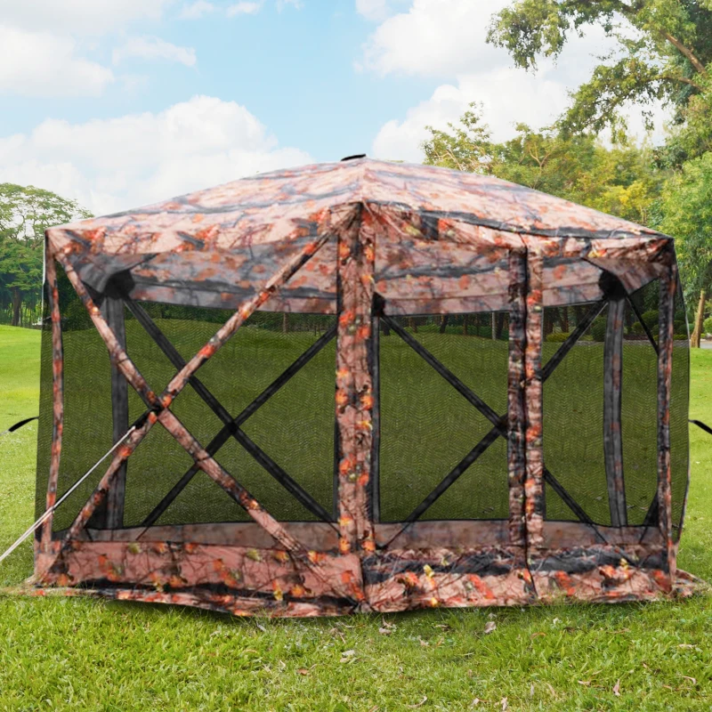 Outsunny 6-Sided Hexagon Pop Up Party Tent Gazebo with Mesh Netting Walls & Shaded Interior, 12' x 12', Camouflage