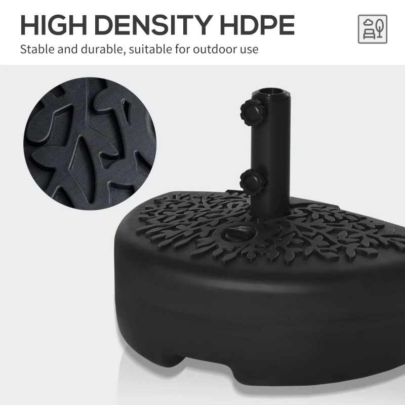 Outsunny Half Round Umbrella Base Fillable Patio Umbrella Stand Holder for Lawn, Deck, Backyard, Garden, 40 lb Water or 46 lb Sand, Black