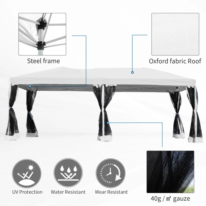 Outsunny 10x20ft Pop Up Party Tent Gazebo  Canopy with 6 Removable Mesh Sidewalls Carry Bag, White