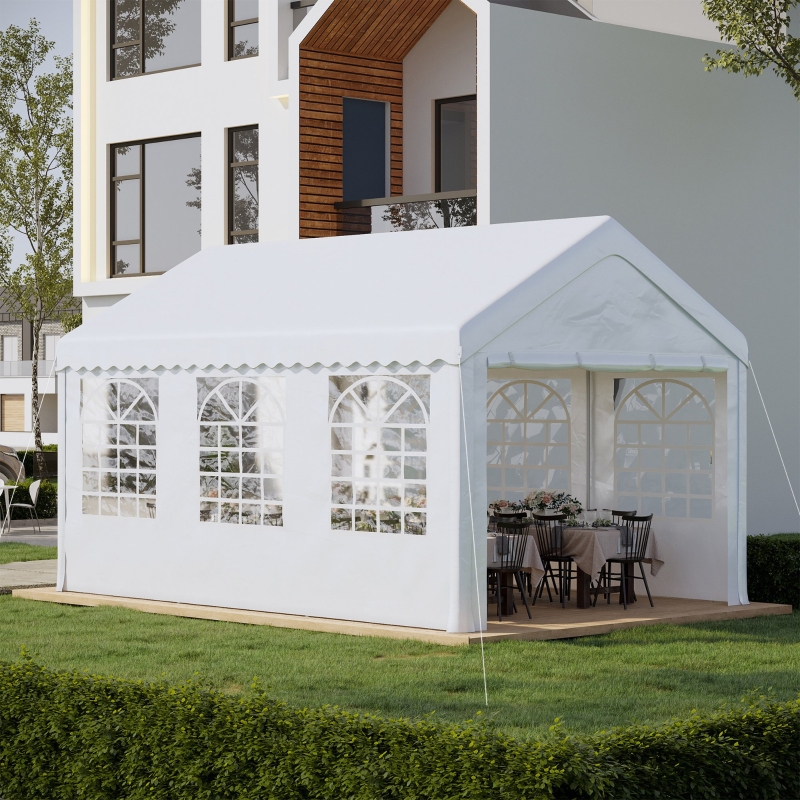 Outsunny 20'x13' Heavy Duty Carport Garage Canopy Portable Sun Shelter with Sidewalls White