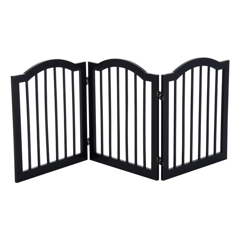Pawhut Wooden Dog Gate Stepover Panel  Indoor Foldable Pet Fence Folding Safety Barrier (Black)