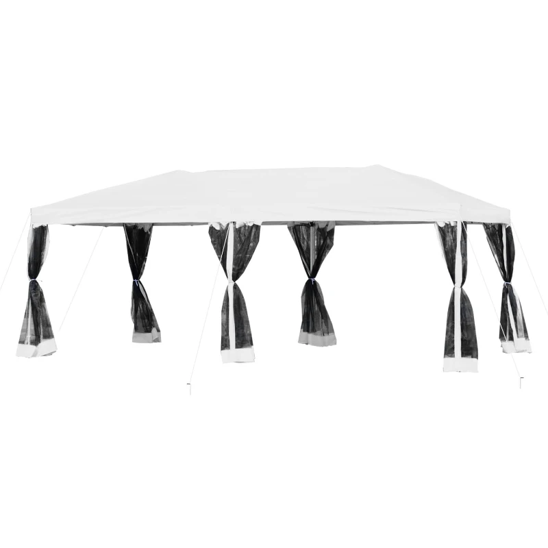 Outsunny 10x20ft Pop Up Party Tent Gazebo  Canopy with 6 Removable Mesh Sidewalls Carry Bag, White