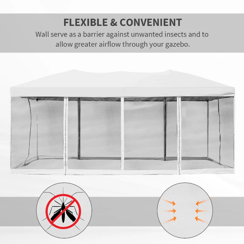 Outsunny 10x20ft Pop Up Party Tent Gazebo  Canopy with 6 Removable Mesh Sidewalls Carry Bag, White
