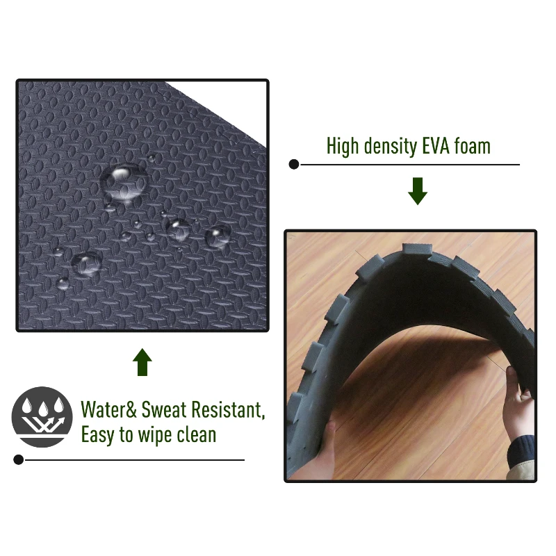 Soozier Interlocking Exercise Foam Mat, 3/8" Thick EVA Tiles with Leaves Pattern & Black Diamond Plate, 23.5" x 23.5"/209 sq ft