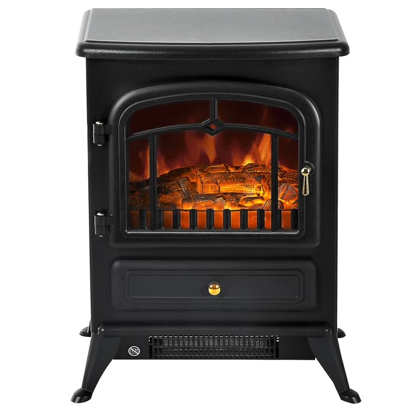 HOMCOM 16" 1500W Compact Freestanding Electric Wood Stove Fireplace Heater With Realistic Flames - Black