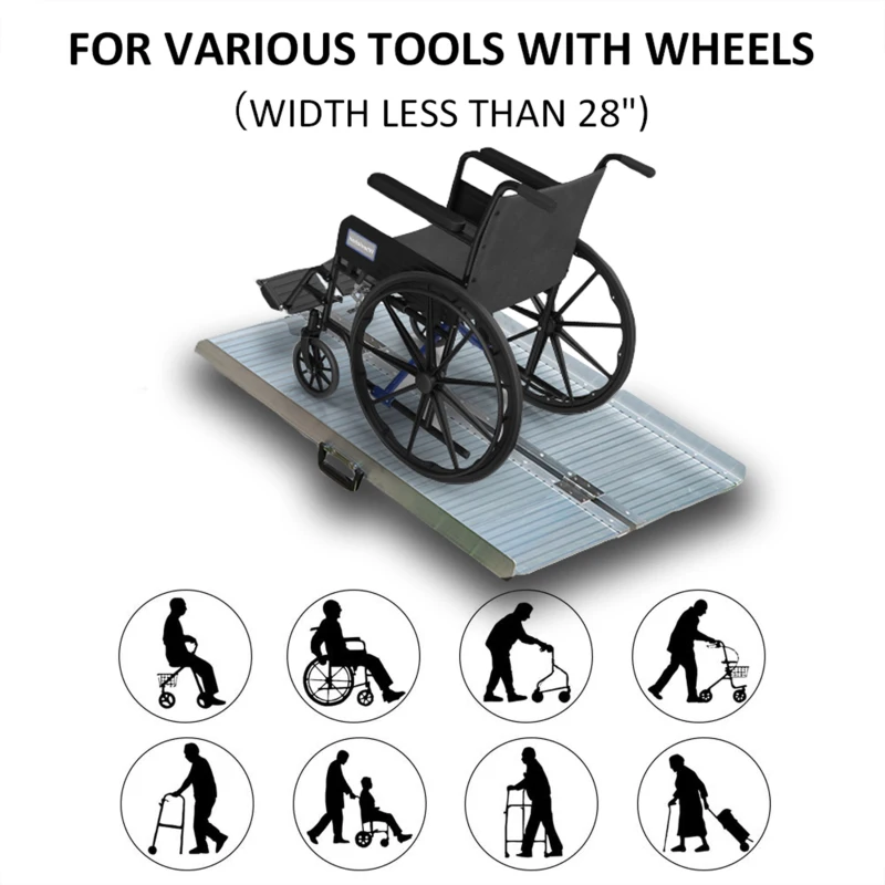 HOMCOM 3' Foldable Handicap Ramp for Home, Steps, Doorways, Aluminum Portable Wheelchair Ramp, Textured Threshold Ramp, Silver