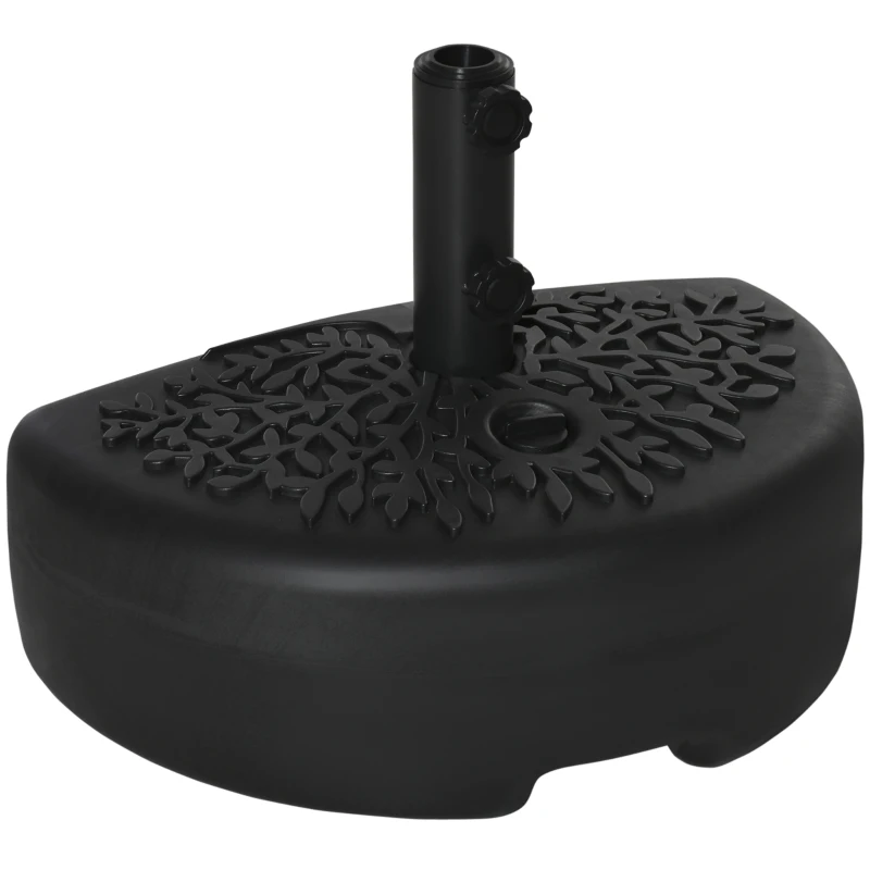 Outsunny Half Round Umbrella Base Fillable Patio Umbrella Stand Holder for Lawn, Deck, Backyard, Garden, 40 lb Water or 46 lb Sand, Black